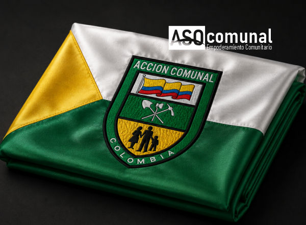 Bandera de Acción Comunal con escudo tejido